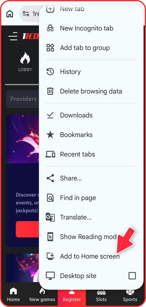 Install the web app version of 1Red for instant mobile betting.