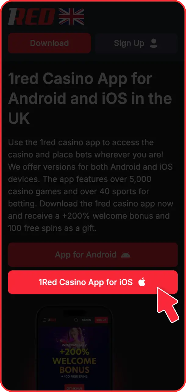 Click download to initiate the 1Red mobile app setup on your device.