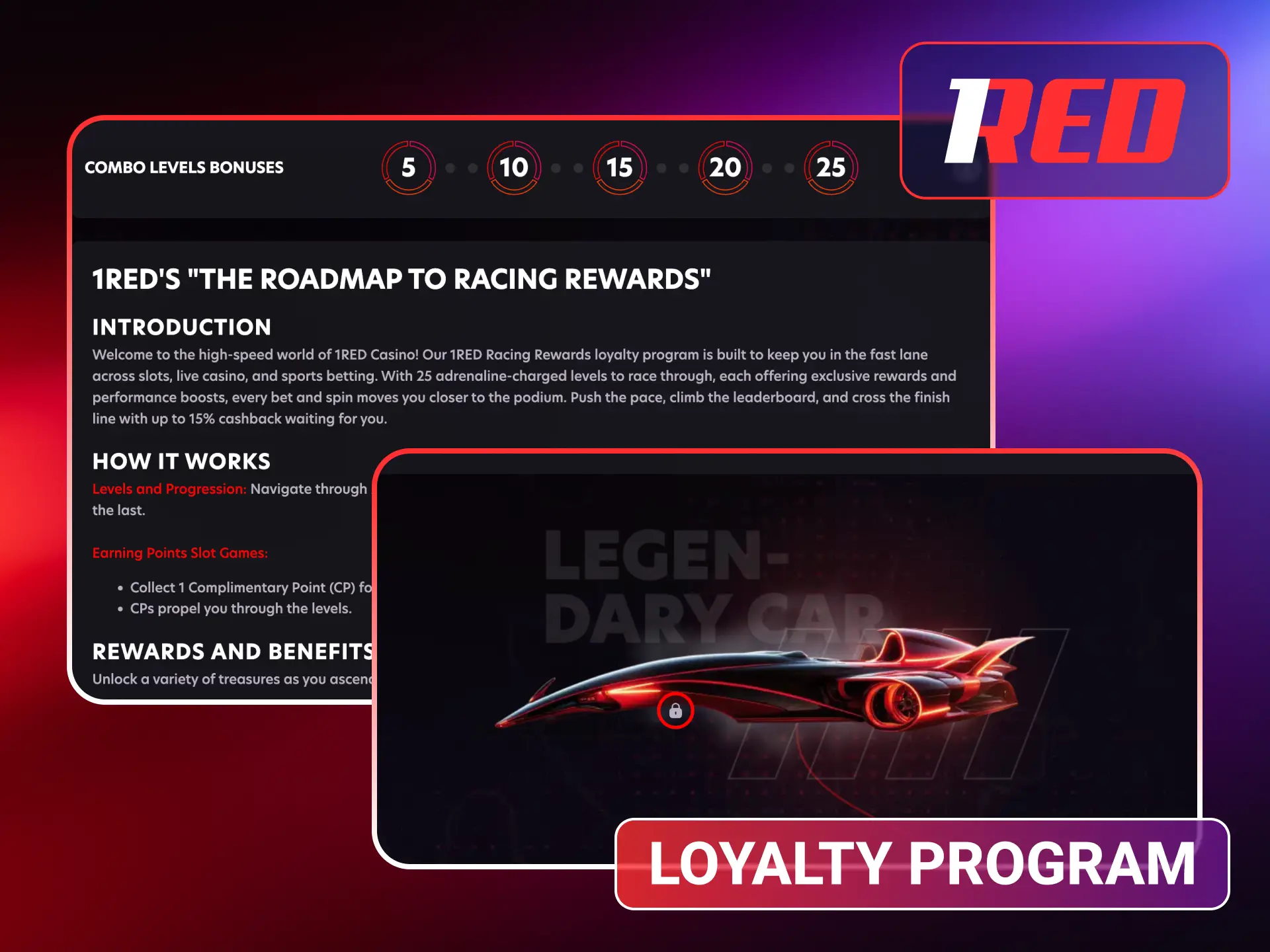 Climb the loyalty program with 25 unique levels at 1Red, earning CP and unlocking exclusive status rewards.