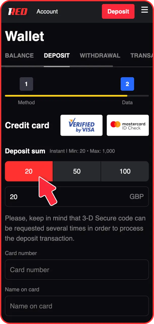 Confirm the transaction to instantly update your 1Red balance and start playing.
