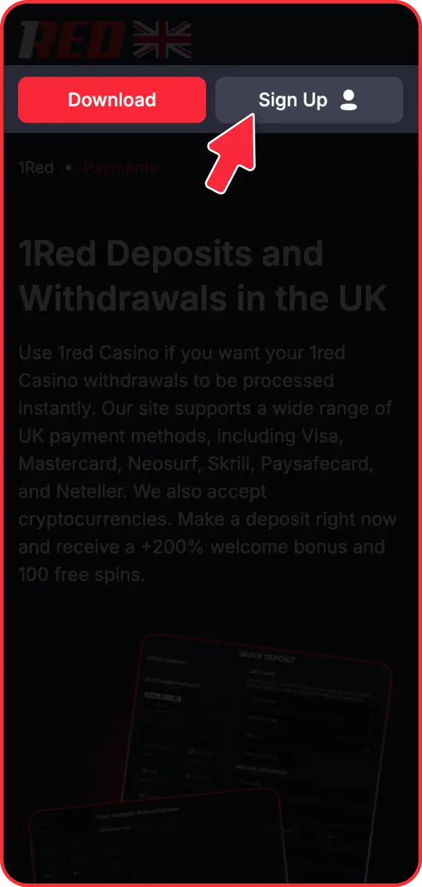 Create your 1Red account to manage secure payments and start playing.