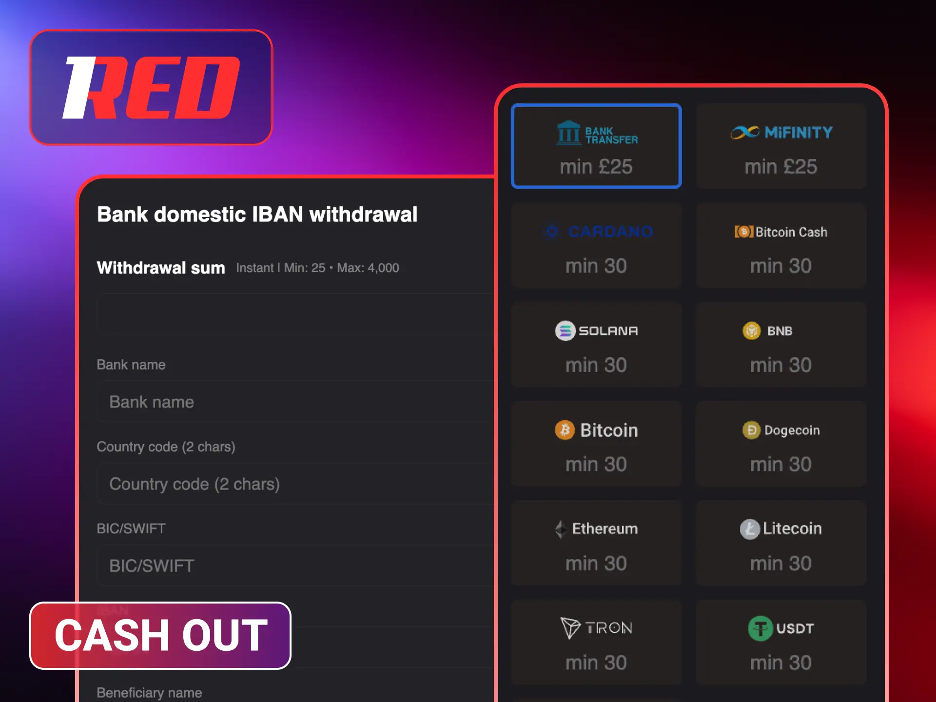 Cash out a 1Red promo code reward by meeting the $40\times$ wagering requirements and verifying your account details in the UK.