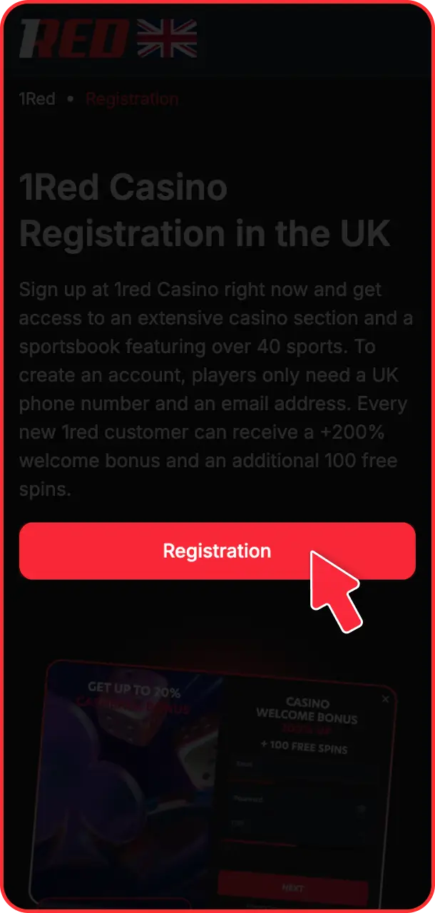 Start the registration process by clicking the sign-up button on the official 1Red site.