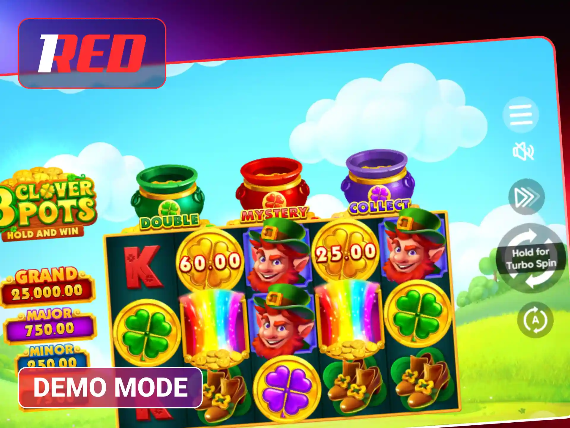 Try 3 Clover Pots in free demo mode at 1Red.