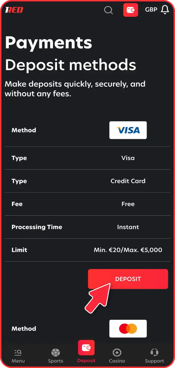 Add funds securely to your 1Red account.