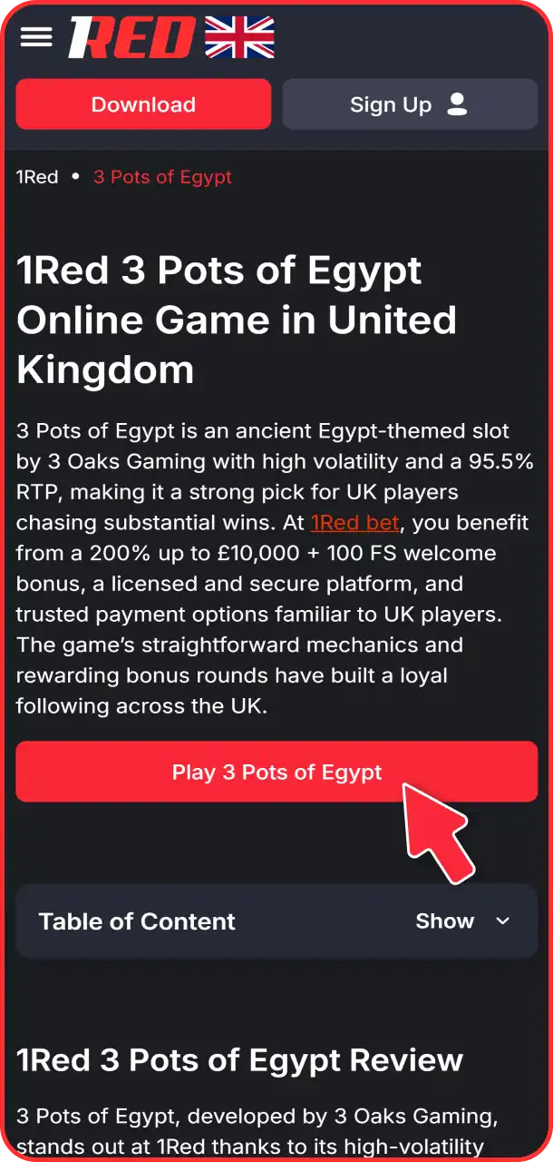 Sign up quickly on 1Red to access games.