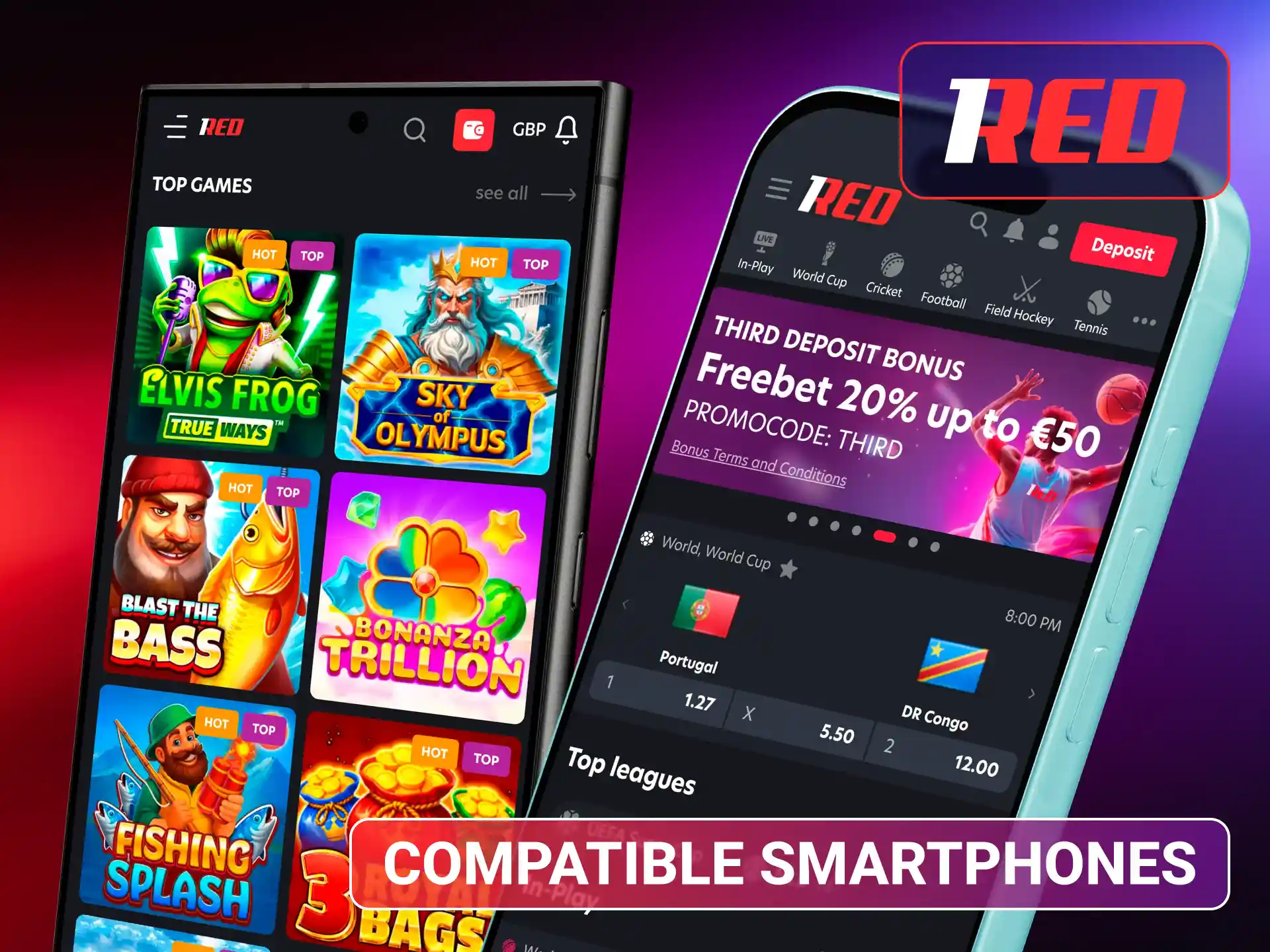 Check compatible smartphones for 1Red casino.