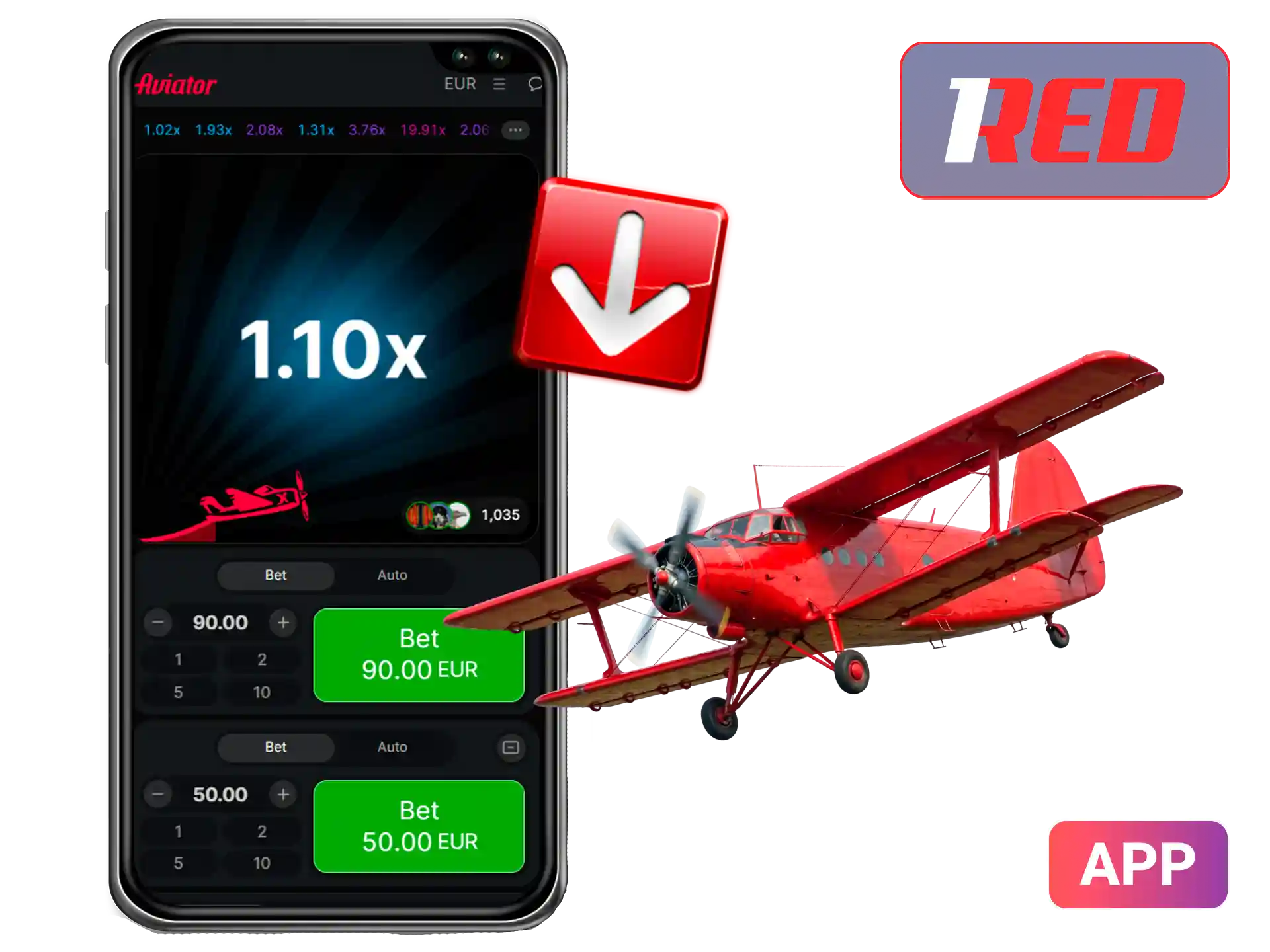 Enjoy Aviator on the 1Red mobile app.