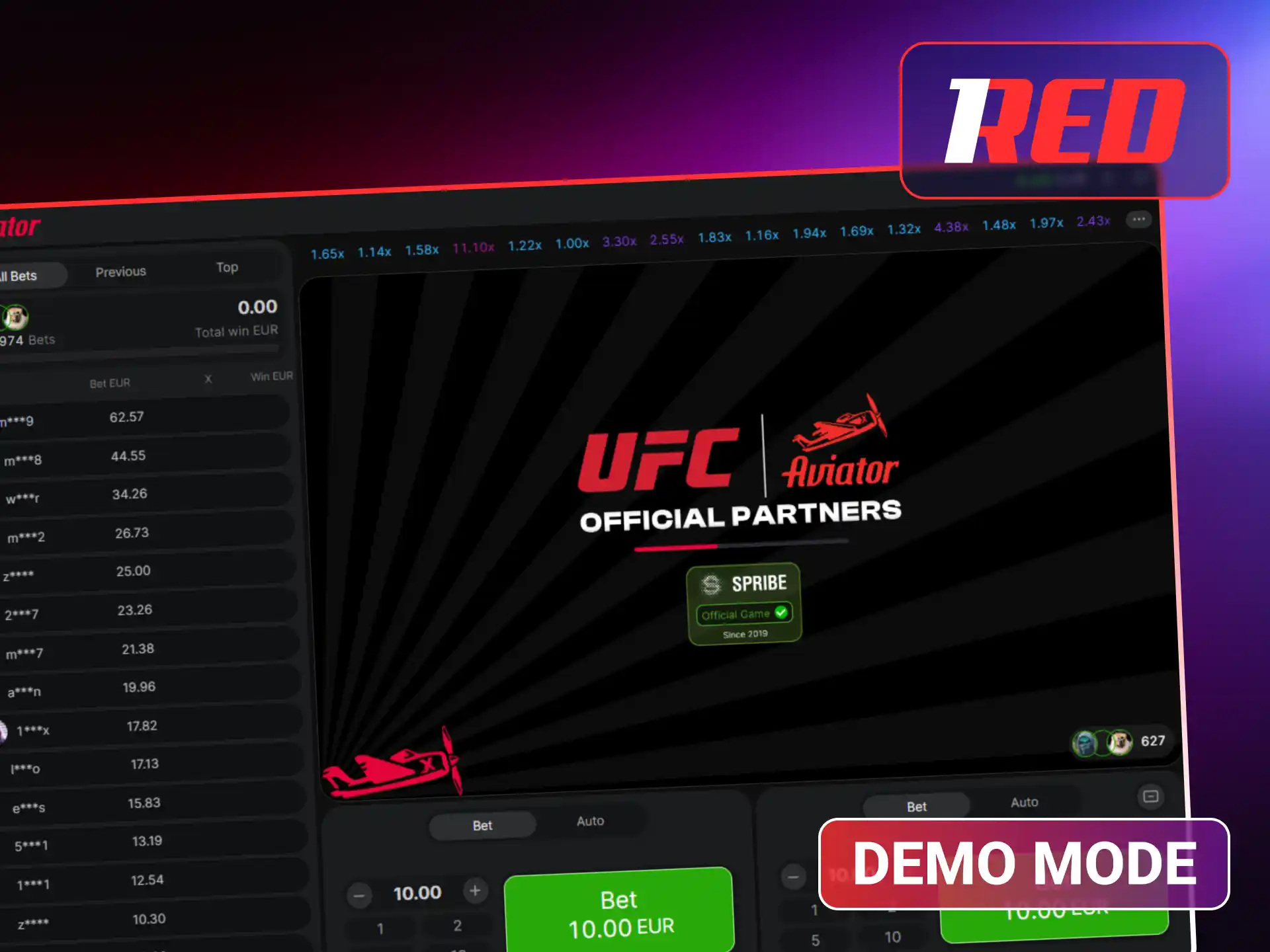 Try Aviator demo mode for free at 1Red.