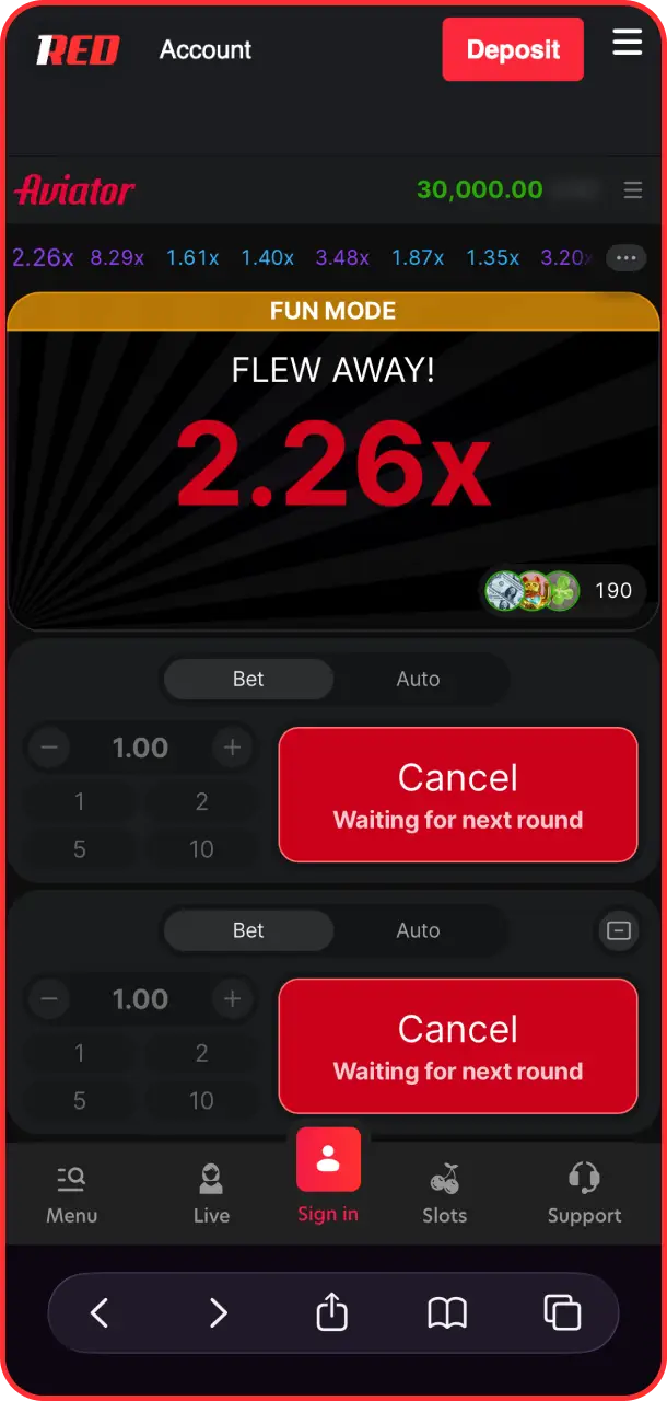 Learn from your previous mistakes when losing a flight round in Aviator on 1Red.