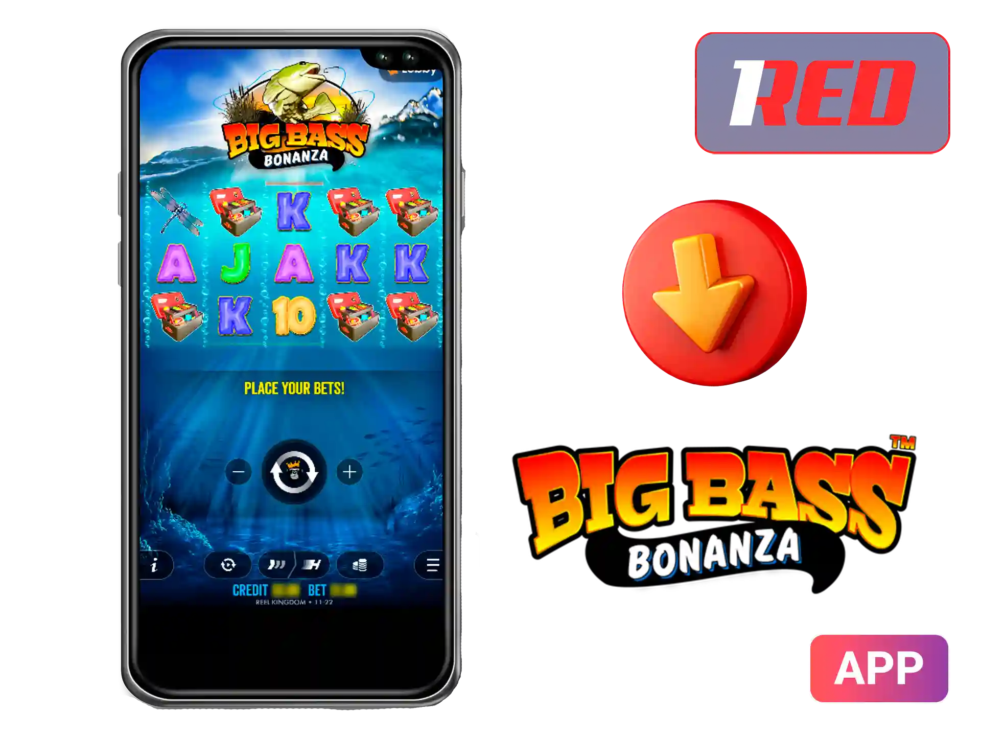 Play Big Bass Bonanza anytime via 1Red mobile app.