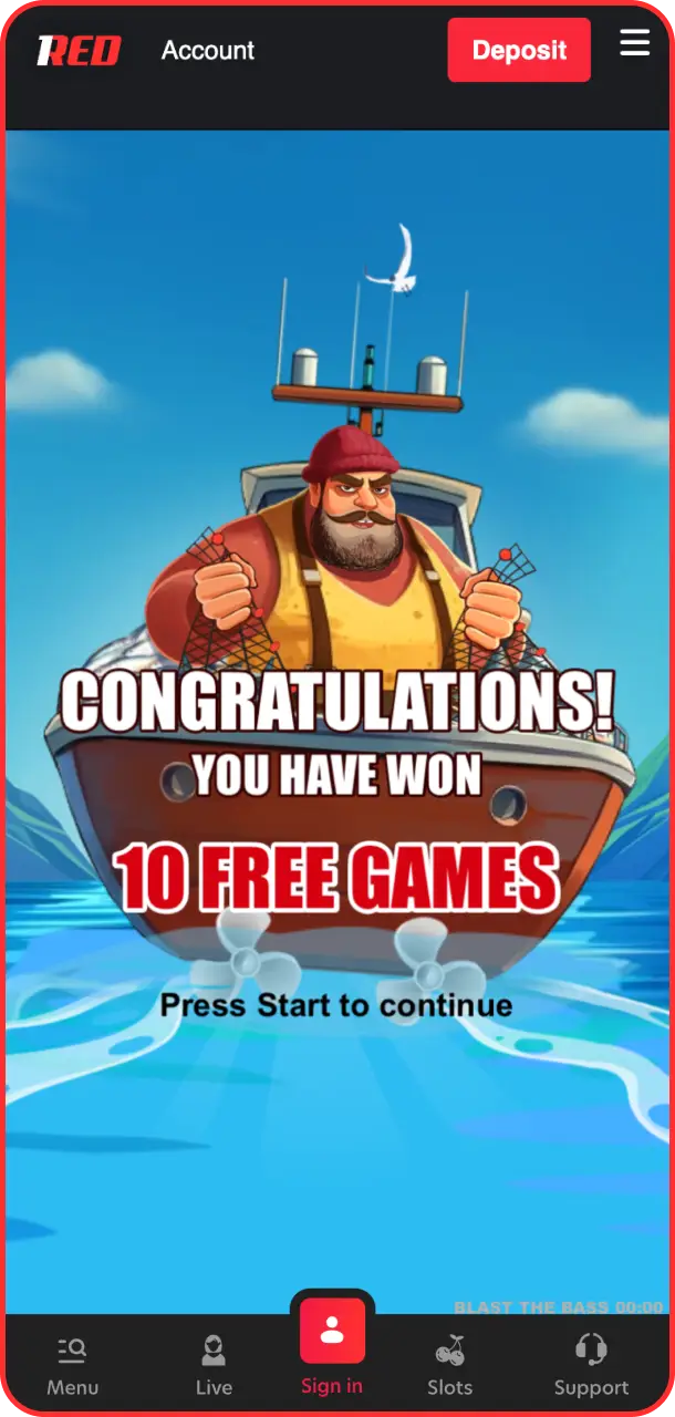 Trigger the rewarding free games feature playing Blast the Bass at 1Red.
