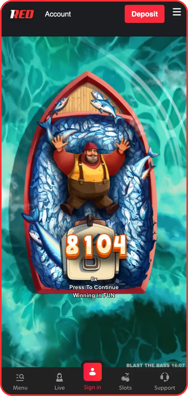 Catch the biggest fish to collect a sweet win in Blast the Bass on 1Red.