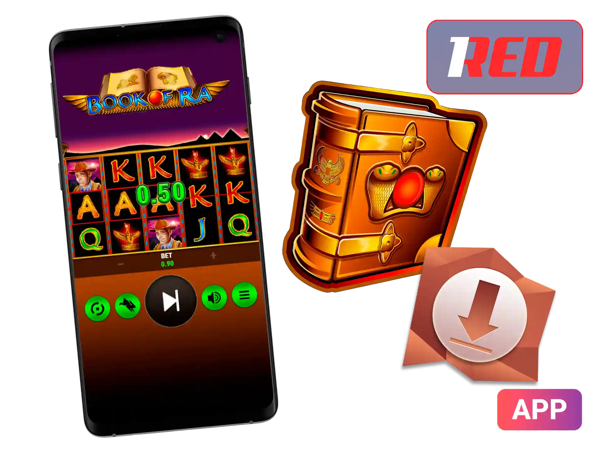 Enjoy Book of Ra anywhere with the 1Red app.