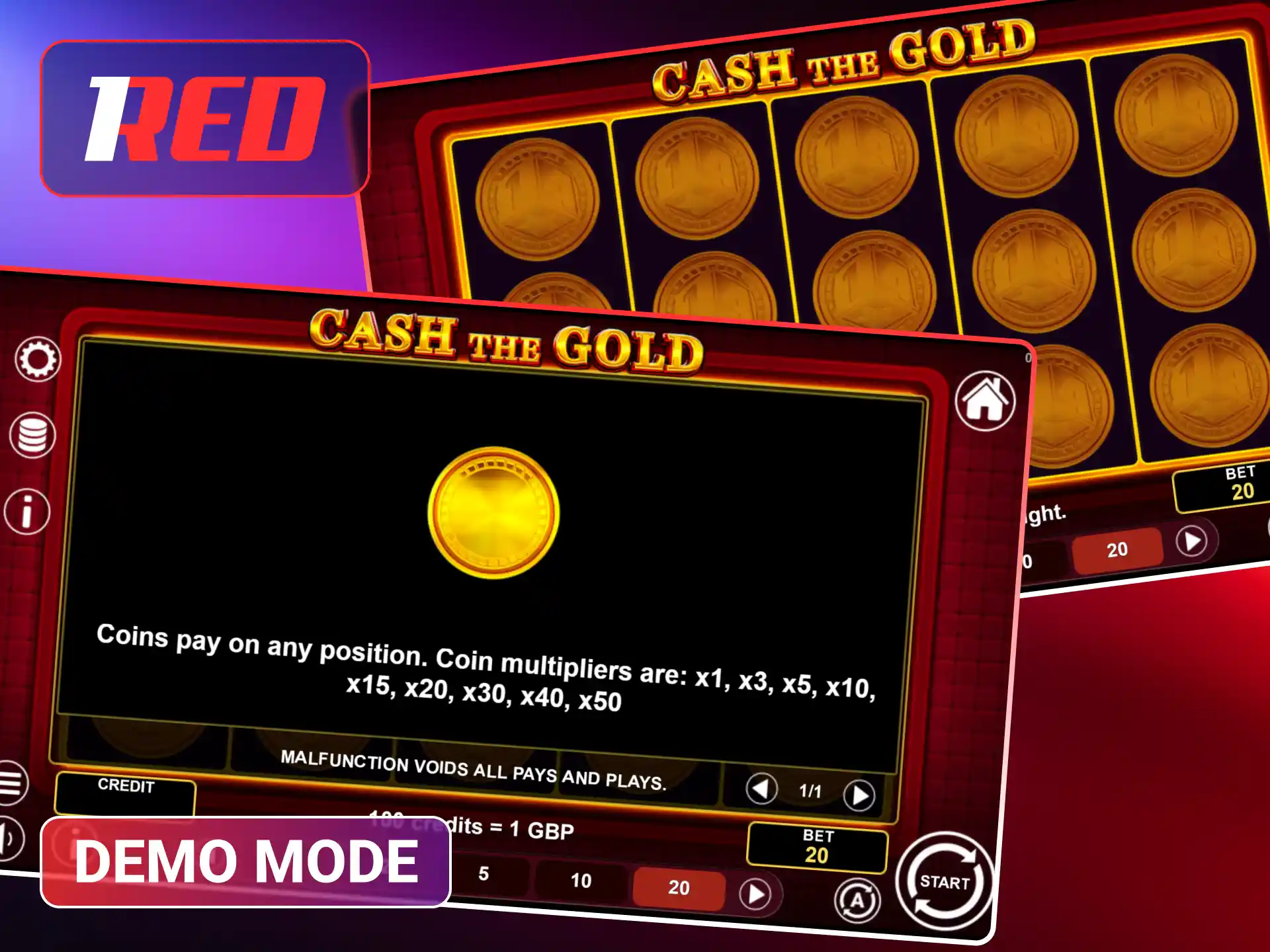 Try Cash The Gold demo mode for free at 1Red.