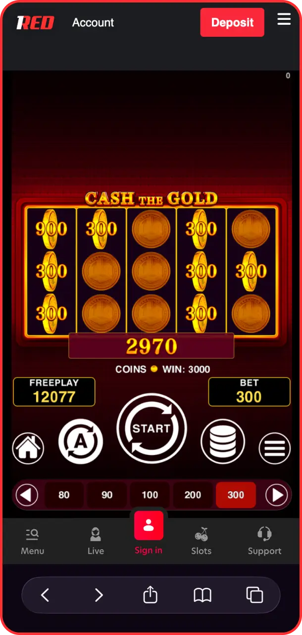 Press the spin button to launch the dynamic Cash The Gold at 1Red.