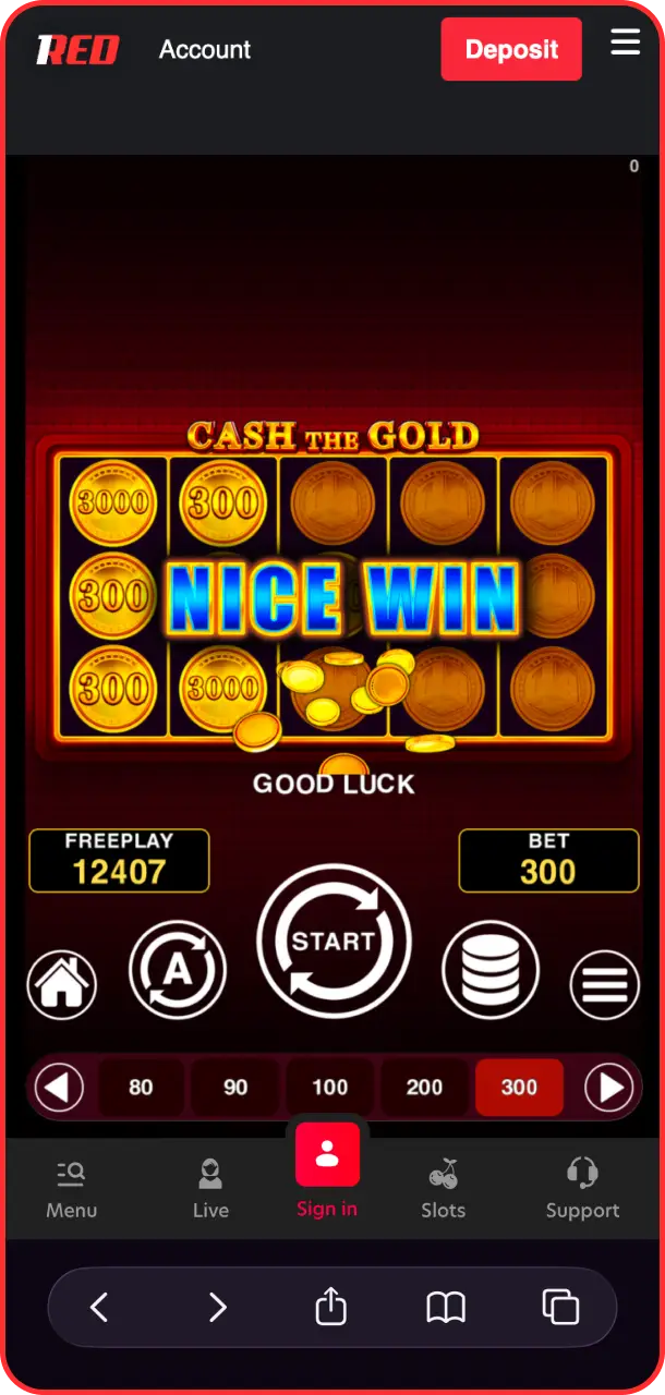 Collect your grand treasure payouts after a lucky win in Cash The Gold on 1Red.
