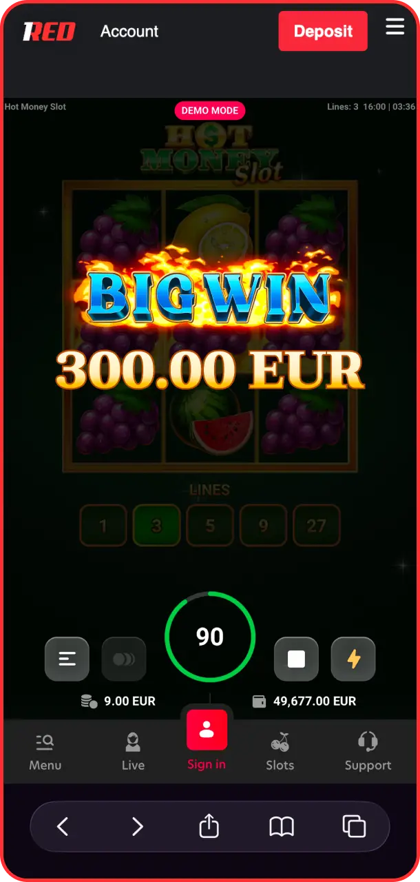 Catch high-paying symbols to win big cash prizes in Hot Money Slot on 1Red.