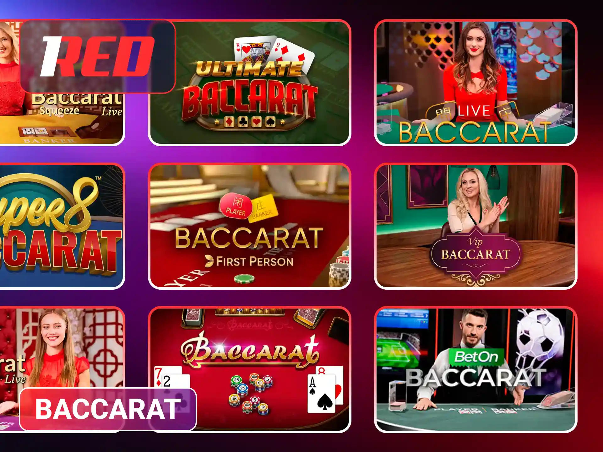 Experience live baccarat tables at 1Red casino.