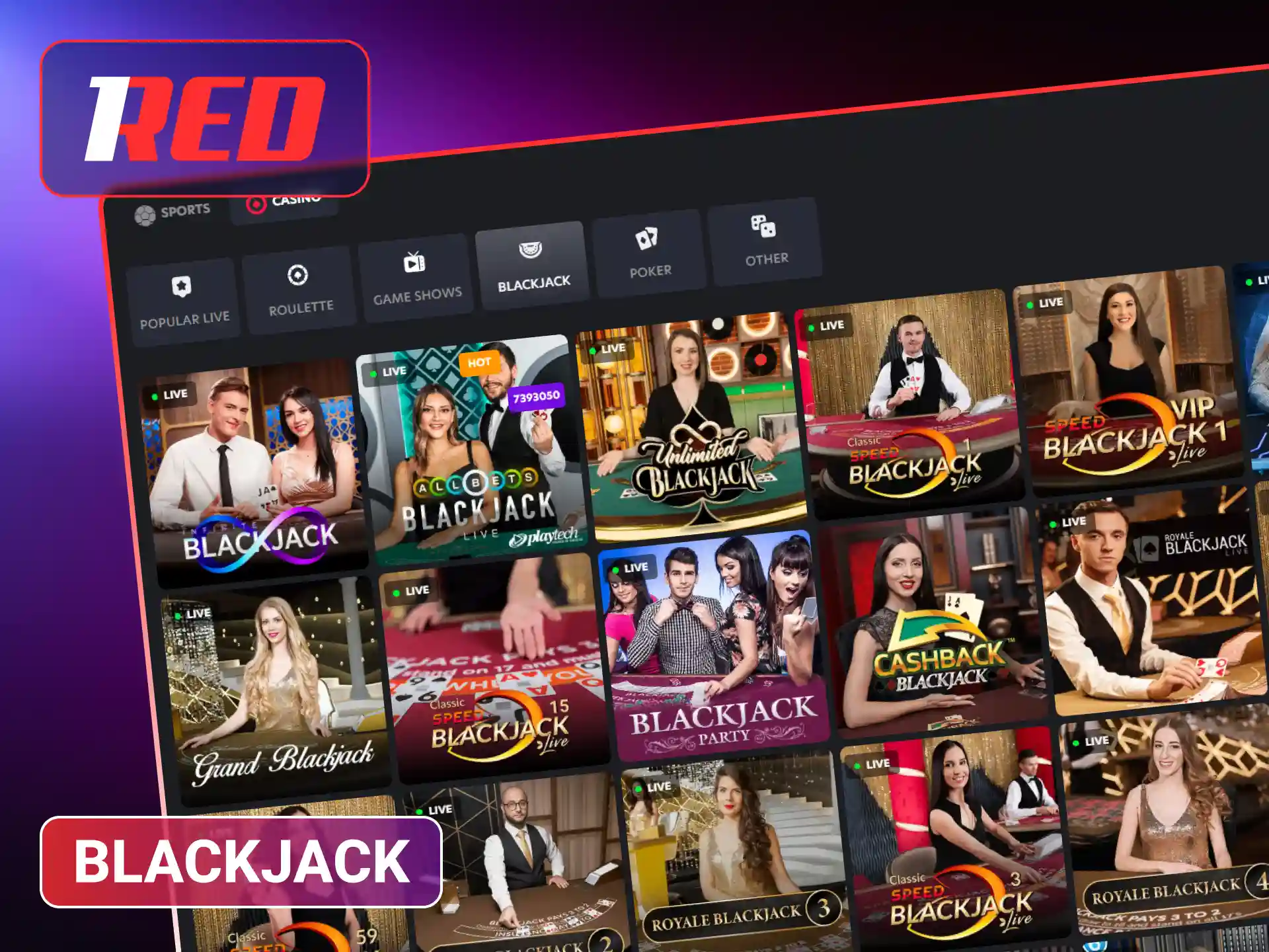 Enjoy real-time blackjack tables at 1Red casino.