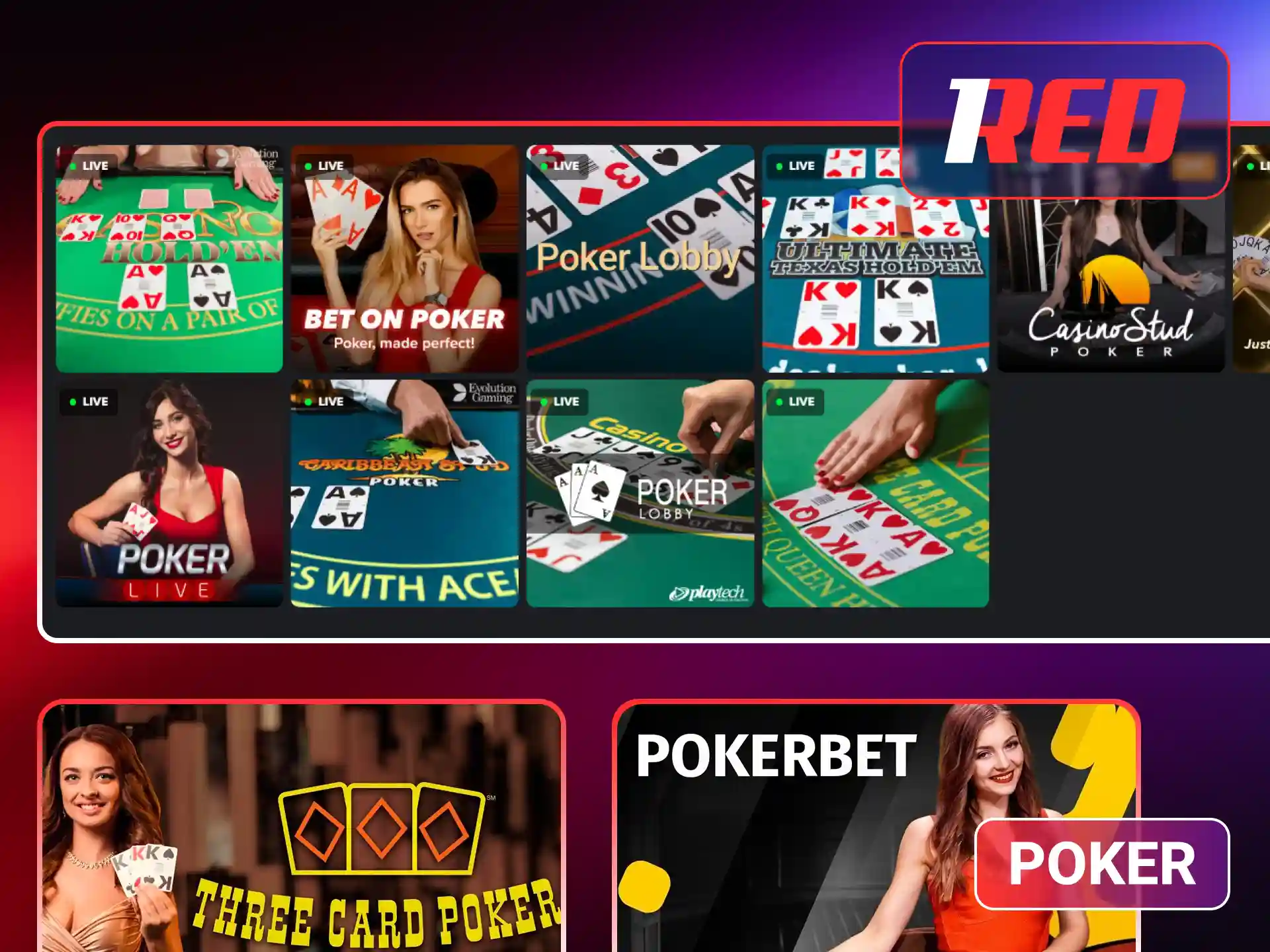 Try live poker variants at 1Red platform.