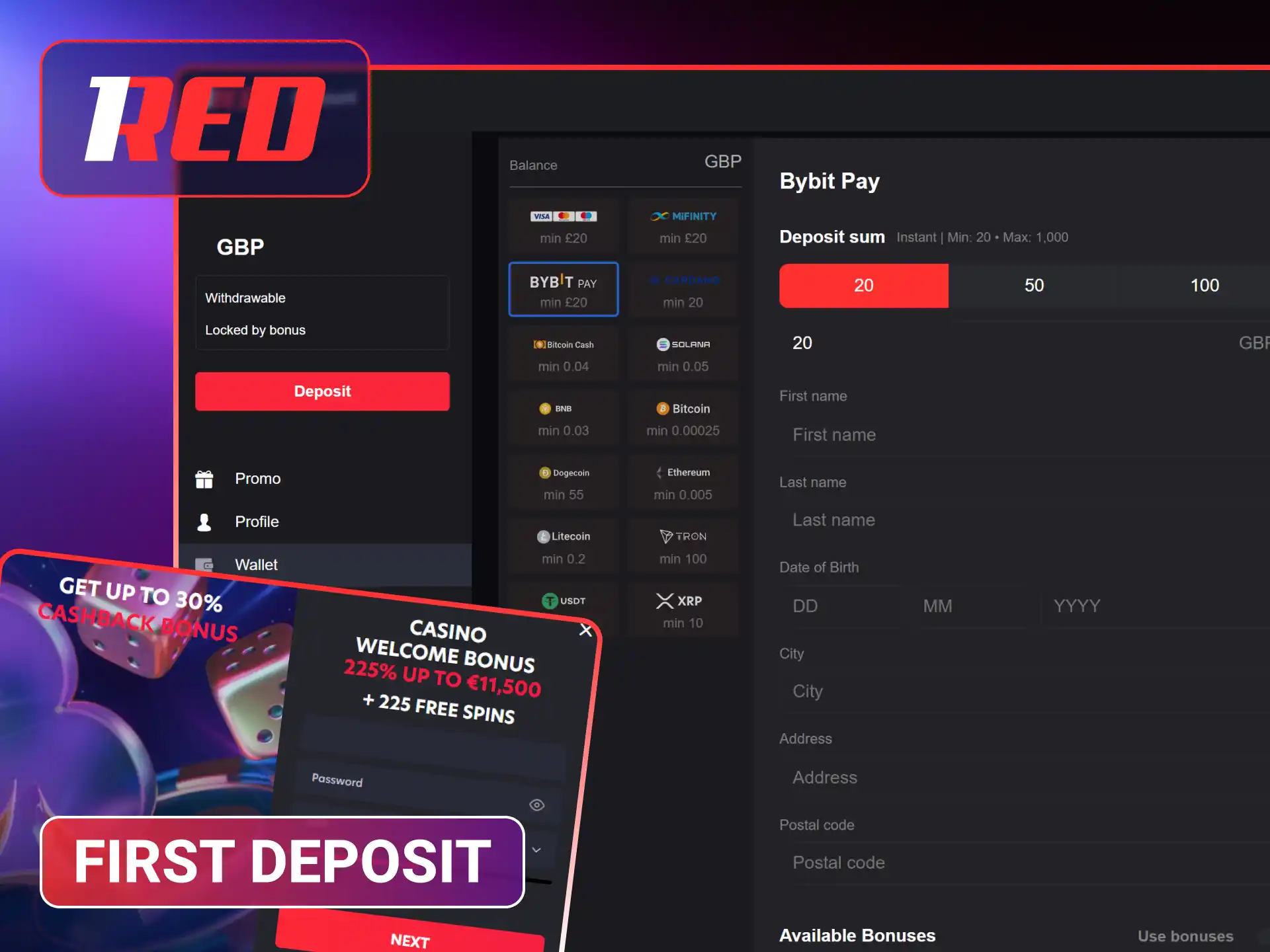 Make your first deposit at 1Red.